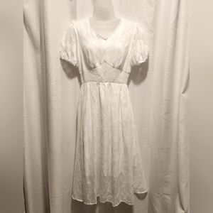 Grace Karin White Floral Design Sheer Lace Puff Sleeve Midi Dress Size Small